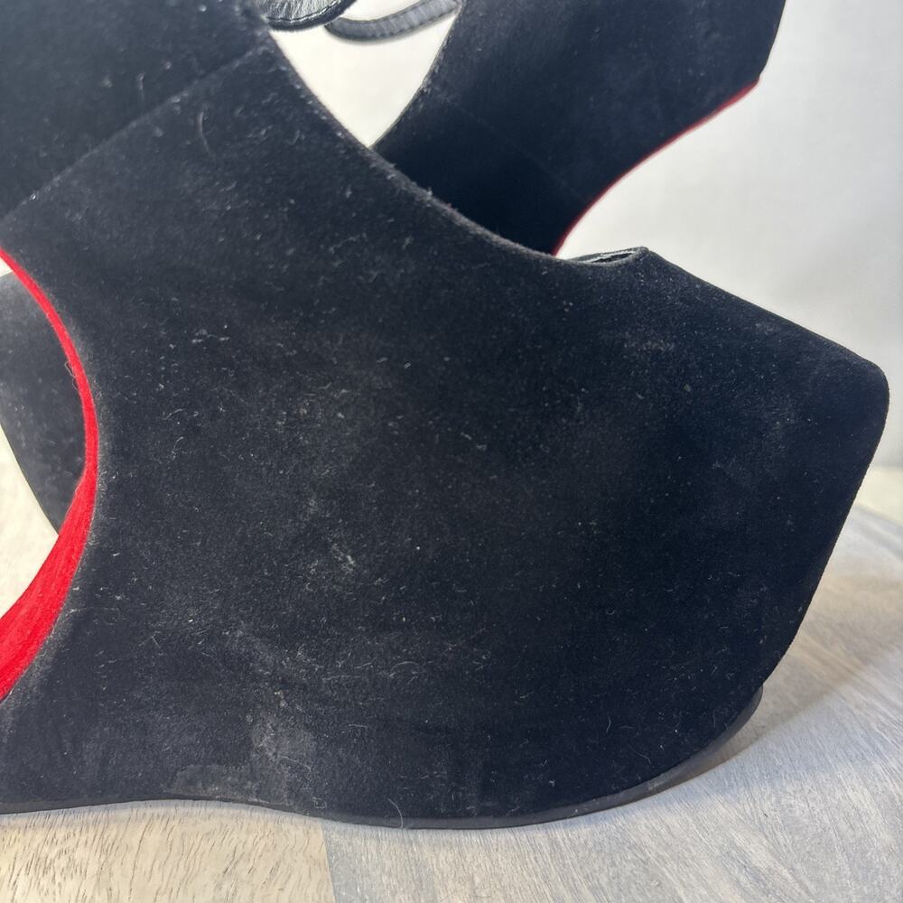 Black Platform Wedge Mary Jane Heels Womens Size 10 Faux Suede Gothic Punk - Picture 11 of 11